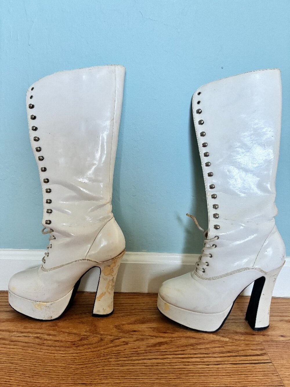 vintage knee-high white go-go boots